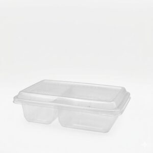 กล่องอาหารสี่เหลี่ยมผืนผ้าใส PP 550ml 2ช่อง พร้อมฝา 118x182x47mm.
